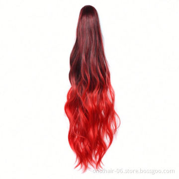 MYZYR Hair Long Wavy Ombre 24INCH Clip On Hair Extensions Claw P ony Tail Synthetic Hairpiece Heat Resistant P onytail